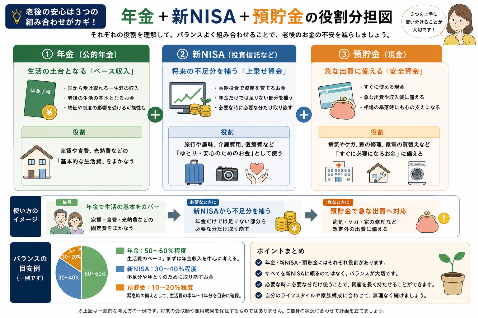 年金+新NISA+預貯金の役割分担図